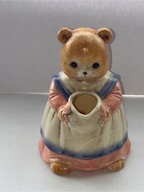 Vintage Bear Figurine Vase/pitcher in Cream, Pink & Blue Takahashi